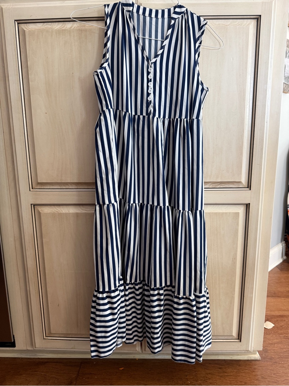 Striped Sleeveless Maxi Dress in Navy and White